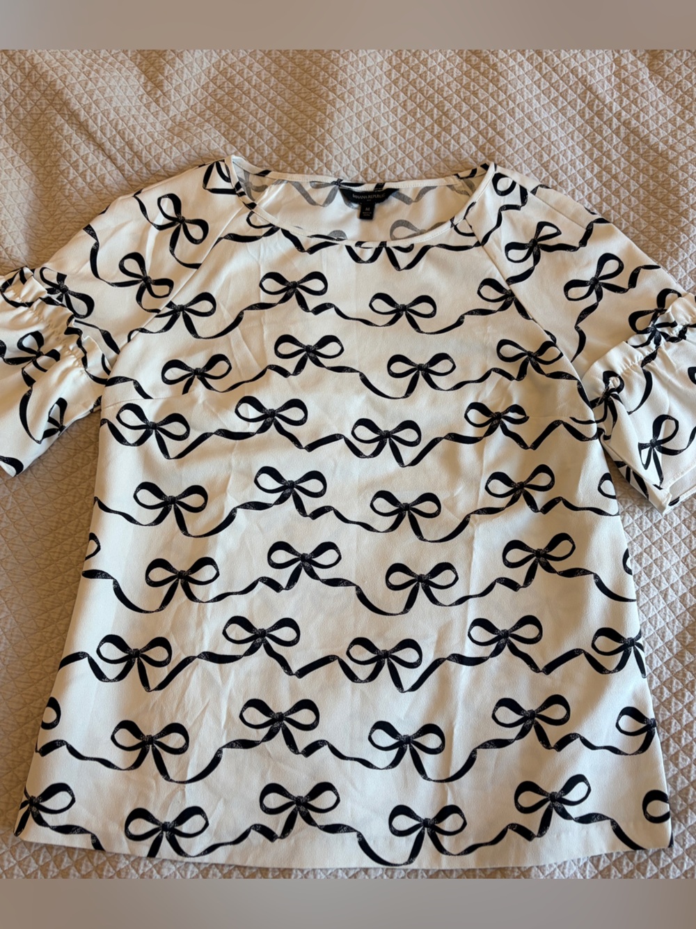 Banana Republic White Blouse with Black Bow Print